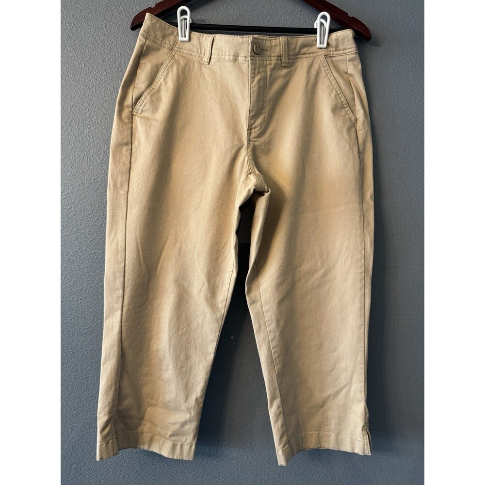 L.L.Bean Favorite Fit Capri Pants Womens 10 Petite Khaki Organic Cotton Stretch